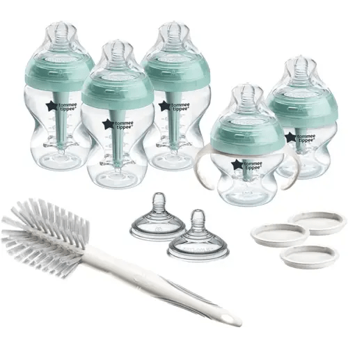 Tommee Tippee Advanced Anti-Colic Grow with Baby Bottle Set, 0m+, 5oz & 9oz Self-Sterilizing Bottles, Slow & Medium-Flow Breast-Like Nipples, Bottle Handles