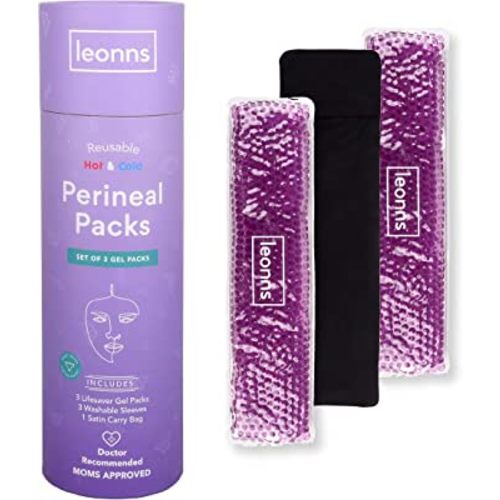 Leonns® Reusable Perineal Ice Packs for Postpartum - 3 Postpartum Ice Packs with Soft Satin Sleeves - Post Partum Relief Ice Pads with 2 in 1 Hot or Cold Pack Functionality - Relief for Perineal Pain