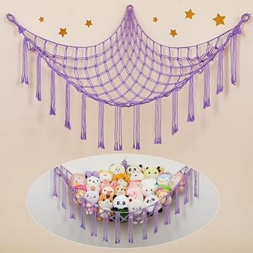 Stuffed Animals Hammock Net Toy Storage Organizer,Unicorn Castle Stuffed Animals Storage Toy Holder Boho Macrame Hanging for Nursery Kids Girls Room Decor