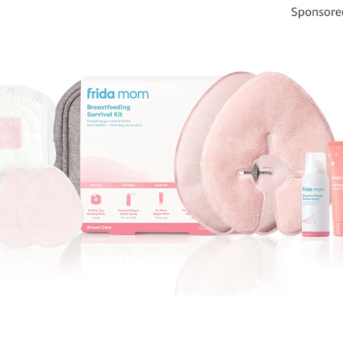Frida Mom Breastfeeding Survival Kit for Nursing Moms, Reusable Hot+Cold Breast Relief Packs, Hydrogel Nipple Pads, Cracked Nipple Saline Spray, Nipple Balm, Nursing Pads, 13 Piece Gift Set