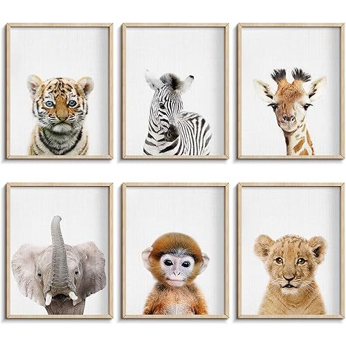 EPHANY Baby Animal Posters and Prints Baby Nursery Decor Pictures Set of 6 (Unframed) Cute Animal Photography Wall Prints for Baby Boys & Girls Room YMX016-8 x10(20x25cm)