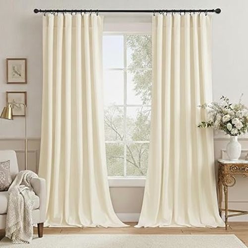 StangH Ivory White Velvet Curtains 84 inches - Christmas Room Darkening Thermal Curtains for Winter, Rod Pocket Drapes for Living Room/Bedroom Window Decor, W52 x L84, 2 Panels