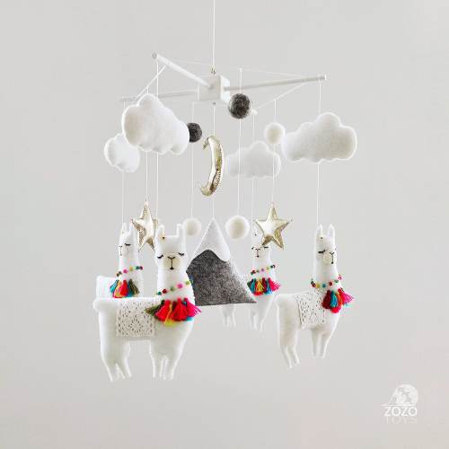 Crib Mobile - Llama Nursery Mobile - Peruvian Llama White Baby Mobile - Moon and Stars Cot Mobile - Mountain Mobile Neutral Gender Nursery