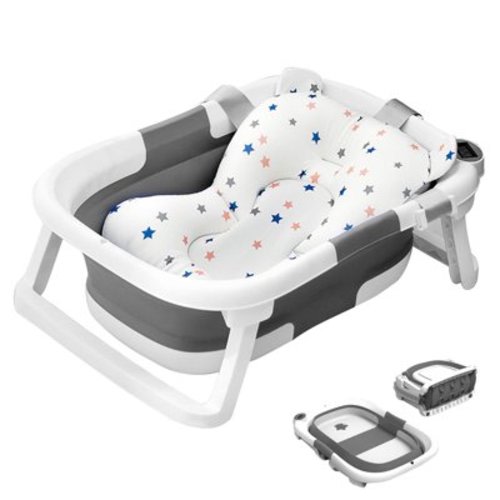 Rupoun Baby Bathtub, Collapsible for Newborn Boys and Girls, Foldable Baby Bathtubs, Gray, Plastic