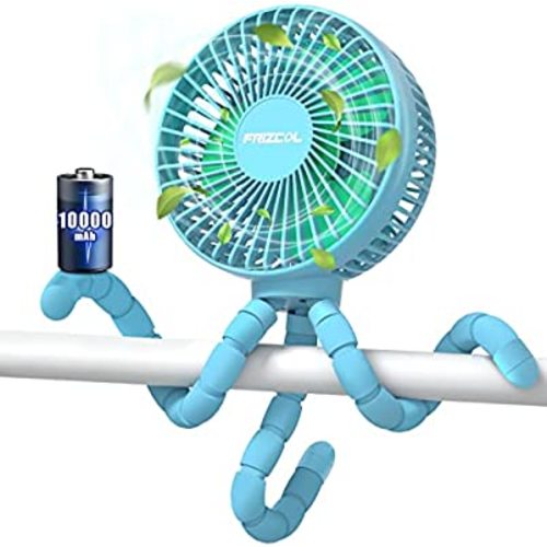 FRIZCOL Stroller Fan - Built-in 10000mAh Battery Operated Fan(Use for 55Hrs) - Personal Portable Fan Rechargeable - Baby Fan - Fan for Handheld(BLUE)