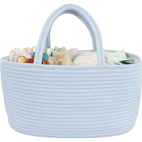 Diaper Caddy Organizer Cotton Rope Baby Basket Nursery Storage and Portable Tote Bag for Car Ideal Baby Shower Gifts and Registry Must-Have for Newborn Essentials Large blue