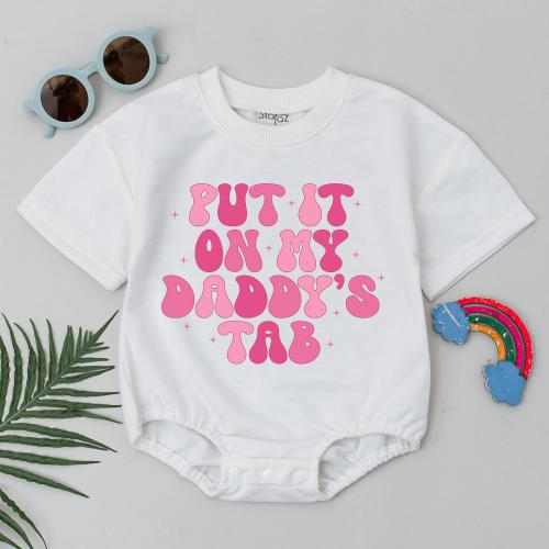 Put It On My Daddy’s Tab Romper – Funny Baby Girl Outfit – First Father’s Day Gift – Retro Baby Shower Bodysuit – Newborn Baby Clothes