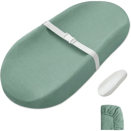 Blissful Diary Muslin Baby Changing Pad with Waterproof Lining Foam, Diaper Changing Table Pad with Cover for Dressers (Roman Green, Avocado)