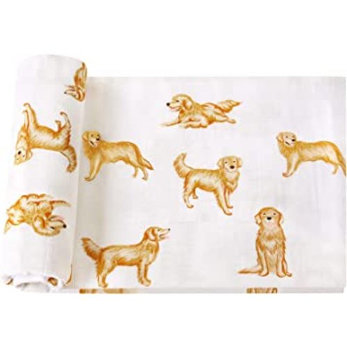 LifeTree Baby Swaddle Blankets Dog, 70% Viscose from Bamboo and 30% Cotton Muslin Swaddle Blankets Boys Girls Swaddling Blanket Neutral for Newborn, Soft Large 47" x 47", Golden Retriever Dog