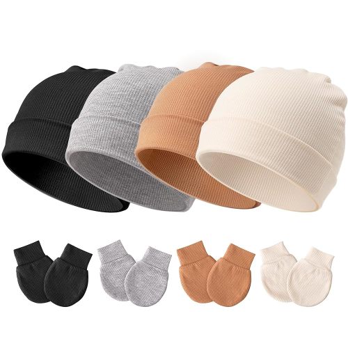 Newborn Baby Hats and Mittens Set for Unisex Infant Toddler Soft Beanie Hat Newborn Hospital Hats for Boys Girls 0-6 Months