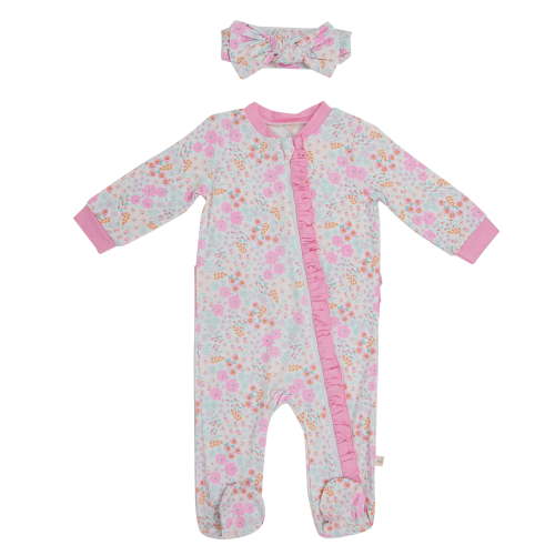 Milkberry Bamboo Pajamas Coverall for Baby Girls Footed Sleep Bodysuit for Infants Size 0-3 Months Pink Botanical