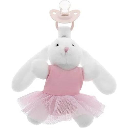 Trio - Soft Plush Pacifier Toy with Pacifier Outfit and Silicone Pacifier, Machine Washable, Lightweight (Pink Ballerina, Small)
