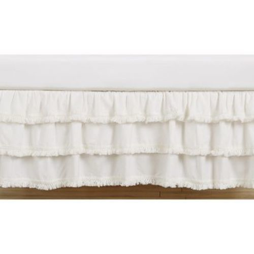 Sweet Jojo Designs Girl 3 Tiered Ruffle Crib Bed Skirt Bohemian Fringe Off White