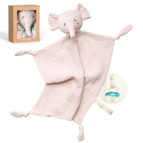 Momcozy Elephant Loveys for Babies with Cotton - Soft Security Blanket for Boy or Girl for Self-Soothing On-The-Go-Portable & Anti-Drop Design - Newborn Gift，Must Have（Pink 14 inch）