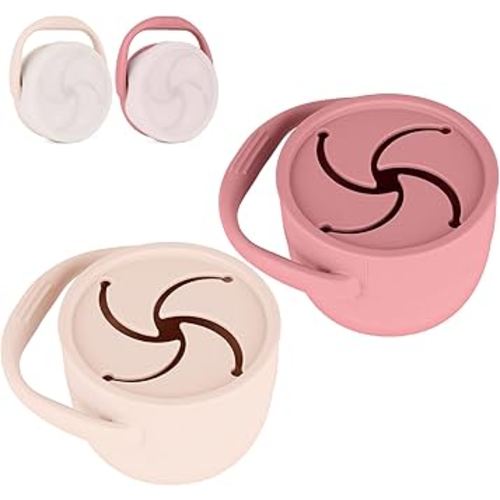 Silicone Snack Cups for Toddlers, Snack Containers with Lids, Foldable Baby Food Catcher with Holders and Dustproof Lid, 2 Pack (Color 1)