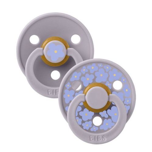 Bibs Studio Collection Colour Jasmine Floral Latex Pacifier 0-6 Months - Jasmine Fossil Gray Mix - 2pk: BPA-Free, Rubber Latex