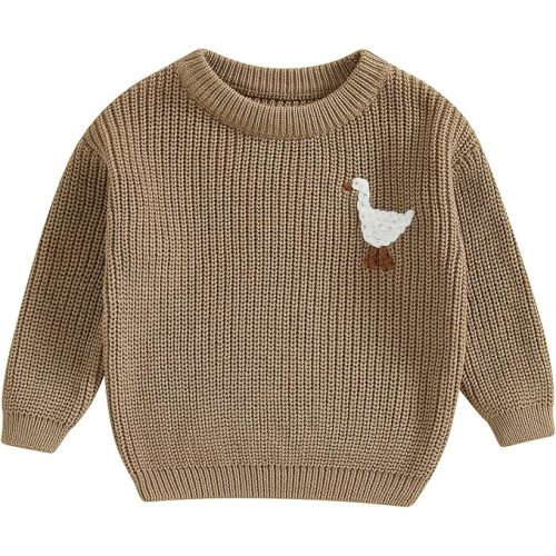 Infant Baby Boy Girl Knit Sweater Rooster Goose Embroidery Crew Neck Long Sleeve Pullover Knit Shirt Winter Clothes