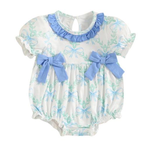 Baby Girl Bow Romper Short Sleeve Doll Collar Bubble Bodysui - TikTok Shop
