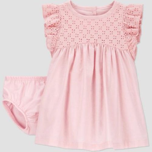 Carter's Just One You®️ Baby Girls' Eyelet Dress - Pink 18M: Cotton Sleeveless A-Line, Back Button