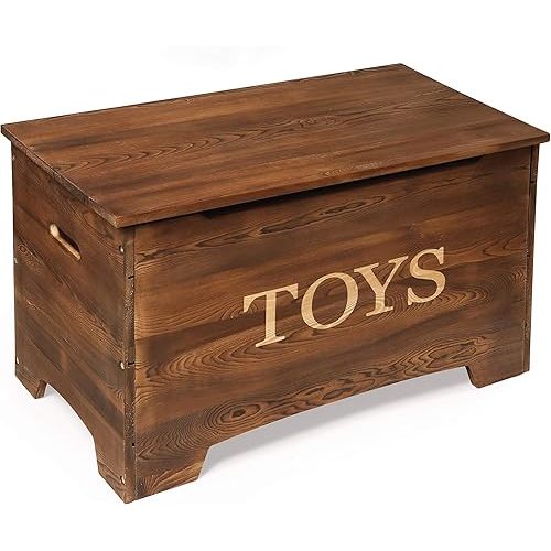 Badger Basket Rustic Solid Wood Toy Box in Caramel Brown – Safe, Customizable Storage for Kids' Toys