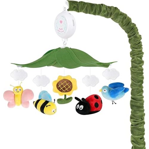 Garden Friends Crib Mobile – Baby Mobile for Crib with Upgraded 3-Mode Music Box, Baby Mobile with Butterflies, Birds, Bees, Flowers for Boys & Girls, Nursery Mobiles, Fits Standard Cribs