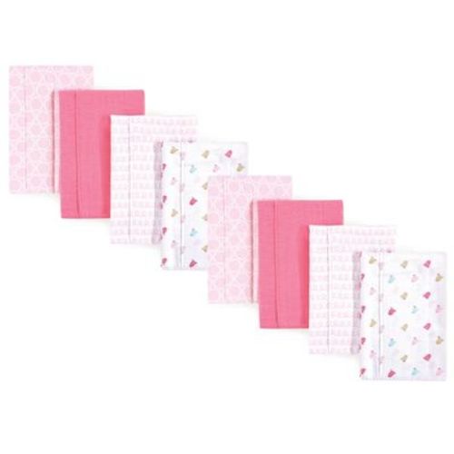 Luvable Friends Girls Cotton Poly Flannel Burp Cloths 8-Pack, Birdies, One Size