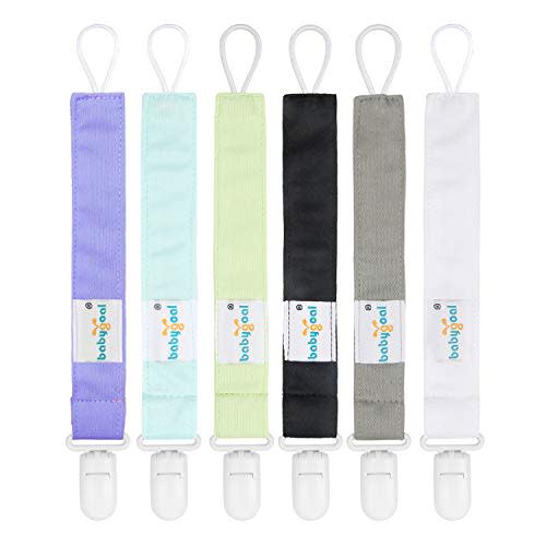 Babygoal Solid Color Pacifier Clips, 6 Pack Binky Paci Holder Clips and Leash for Boys and Girls Fits for Most Pacifier, Binkie Styles & Baby Teethers & Toys and Gift 6PS15