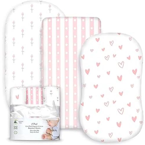 100% Organic Cotton Fitted Bassinet Sheets Fits Halo, Snoo, Uppababy, Ingenuity, Graco, Baby Trend, and All Other Standard Size Bassinets. 3 Pk
