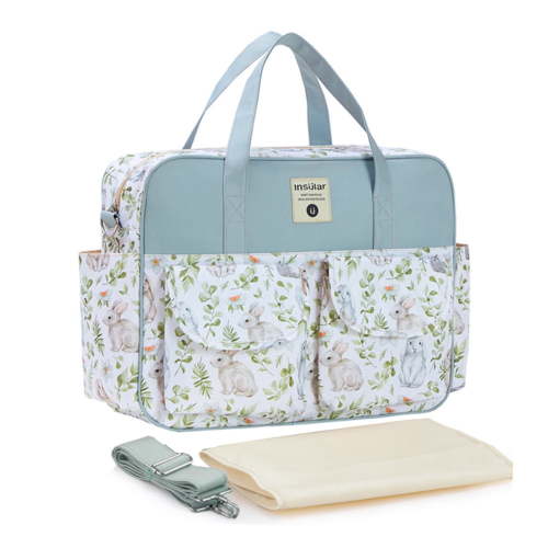 Yucurem Baby Diaper Tote Bag Versatile Messenger Bag Overnight Bag (Pastoral Rabbit) Fashion shoulder bag (A)