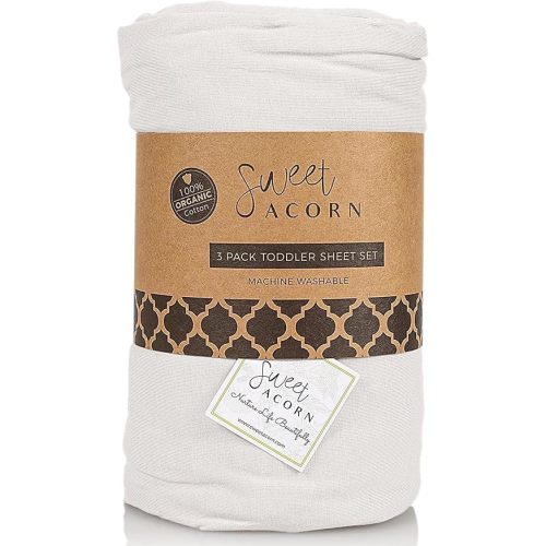 3 Piece Toddler Bedding Sets - Organic Cotton Jersey Knit - Fits Convertible Cribs and Mattresses - 9" x 28" x 52" - Salt White