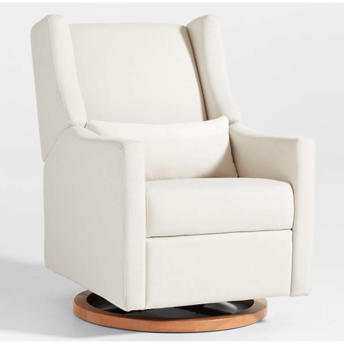 Babyletto Kiwi Cream Nursery Power Glider Recliner Chair with Natural Wood Base