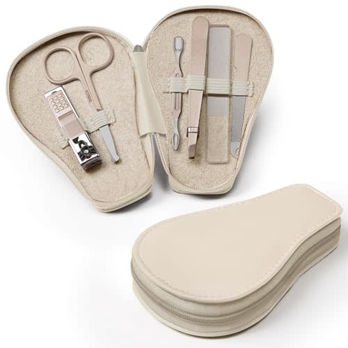 haakaa Baby Nail Clippers, 6-in-1 Baby Nail Care Kit with PU Storage Case, Nail Scissor, Cuticle Pusher, 2 Nail Files, Nail Clipper & Tweezer, Baby Manicure Set for Babies, White