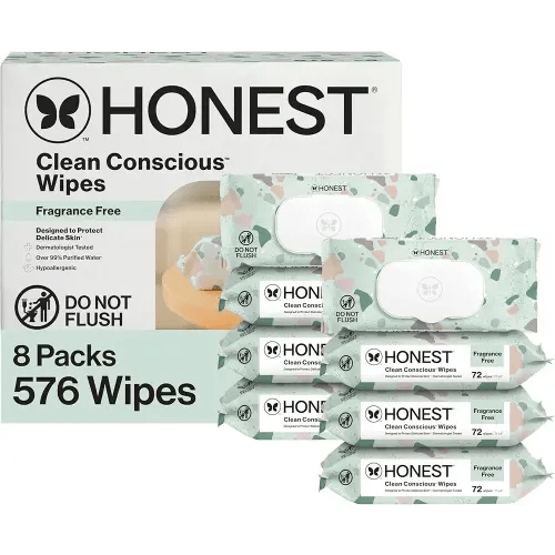 The Honest Company Clean Conscious Multi-Use Wipes Unscented Hypoallergenic Baby for Sensitive Skin 99% Water Plant-Based Compostable Geo Mood 576 Count