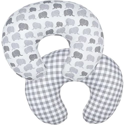 Winmany Baby Nursing Pillow Cover Infant Removable Breastfeeding Pillow Cover Cute Pattern Newborn Nursing Pillowcase Slipcovers Cushion Cover for Girls Boys 22.5 x 18 (Gray Elephant)