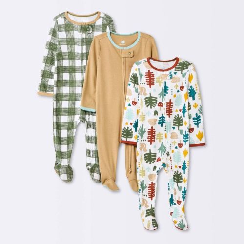 Baby Boys' 3pk Zip-Up Sleep N' Play - Cloud Island™, Color: Tan, Size: 0-3M