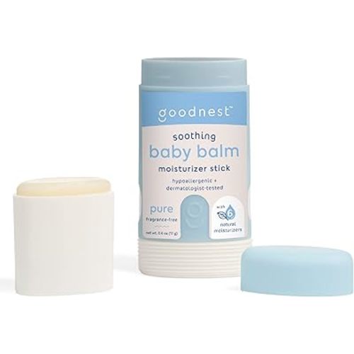 Goodnest® Baby & Toddler Travel Balm Stick - Fragrance-Free, Unscented, 6 Natural Moisturizers, Travel Balm, Organic Baby Balm, Hypoallergenic, Refillable Silicone Case for Dry & Sensitive Baby Skin