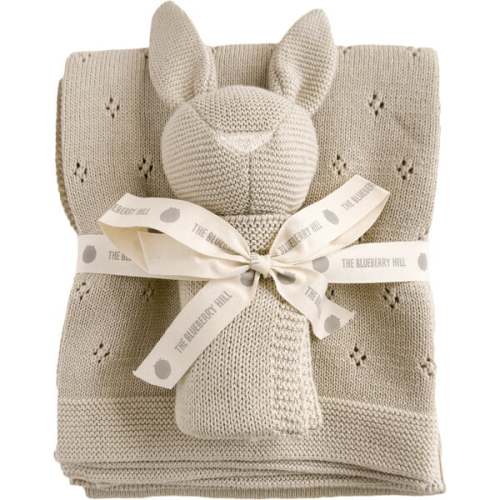 Bunny Lovey Blanket Set Organic Cotton Baby Gift Birch - The Blueberry Hill | Maisonette