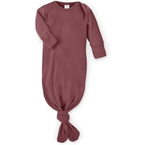 Colored Organics Baby 100% Organic Cotton Newborn Knotted Gown - Infant Indy Kimono Wrap Front Tie Knot with Mitten Cuffs