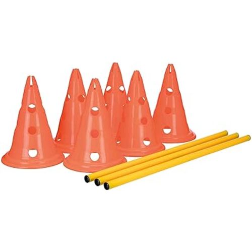 TRIXIE Dog Agility Hurdle Cone Set – Dog Agility Set with Height Adjustable Crossbar for Beginners & Advanced, Dog Agility Equipment for Dog Obstacle Courses – 6 x Cones, 3 x Agility Rods