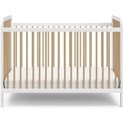 Storkcraft Pasadena 3-in-1 Convertible Crib (White with Driftwood) – GREENGUARD Gold Certified, Converts to Daybed and Toddler Bed, Fits Standard Full-Size Crib Mattress, Adjustable Mattress Height