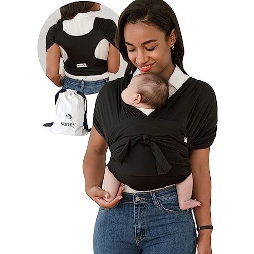 Konny Baby Carrier Flex Elastech Premium Material - Adjustable, Easy to Wear and Wrap Baby Sling, Perfect for Newborn Babies Essentials up to 44 lbs, (XS-XL) - Black