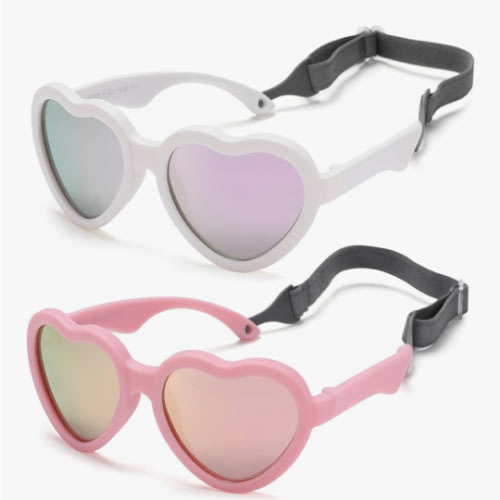 Flexible Heart Shaped Baby Polarized Sunglasses with Strap Adjustable Toddler & Infant Age 0-24 Months