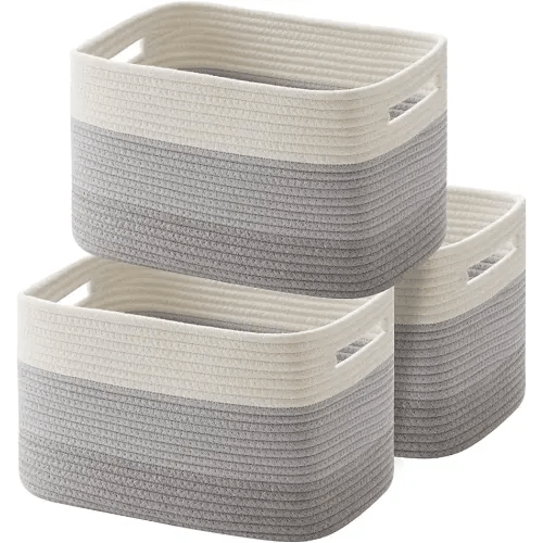 OIAHOMY Storage Basket, Woven Baskets for Storage, Cotton Rope Basket for toys,Towel Baskets for Bathroom - Pack of 3, Gradient Gray