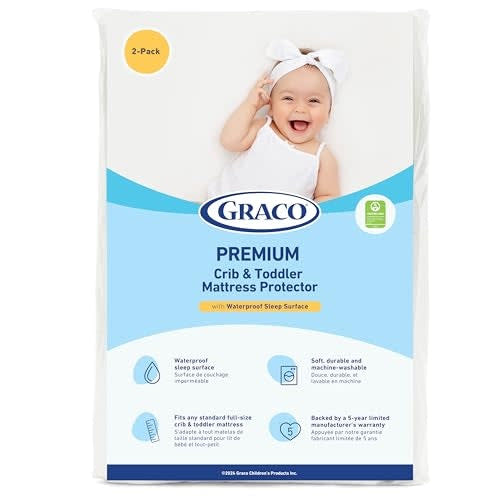 New Graco Premium Waterproof Crib and Toddler Mattress Protector - 2 Pack