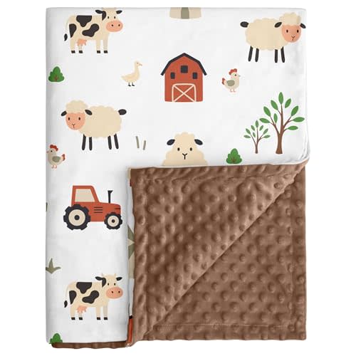 CIVARUA KIDS Baby Blanket for Boys Girls, 30x40 Inch Soft Lightweight Minky Dot Blanket with Farm Animals, Double-Layer Dotted Backing for Infant Toddler Nursery Crib, Sensory Security Blanket