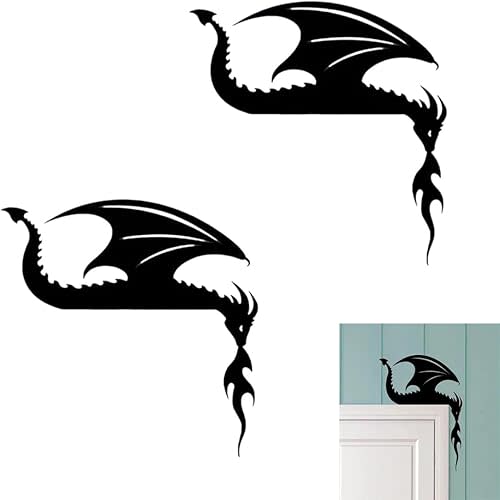 Door Frame Topper,Cute Dragon Metal Door Topper,Dragon Flying Door Frame Corner Sign,Dragon Window Decoration,Door Hanging Metal Wall Art, Metal Door Corner Decor (D*2)