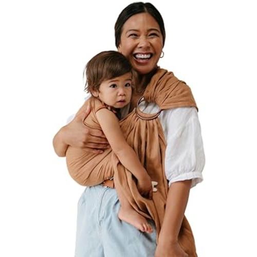 WildBird - Ring Sling Baby Carrier - Newborn to Up to 35 lbs - for Moms, Dads & Caregivers - 100% Natural European Linen Fibers - Versatile & Adjustable - 74” Size - Willow Fabric & Black Ring