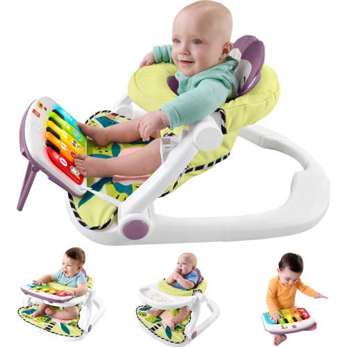 Fisher-Price Kick & Play Deluxe Sit-Me-Up Seat, Purple Monkey Baby Chair & Piano Learning Toy