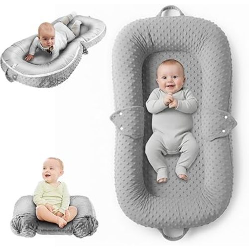 Baby Lounger Pillow : 2-in-1 Infant Lounger for Newborn 0-48 Months, Portable Tummy Time Mat for Home and Travel, Breathable & Soft Baby Seat for Baby, Babies Essentials Gifts