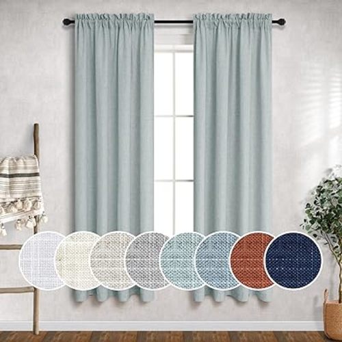 Teal Grey Curtains 38 Inch Wide for Kitchen Door 2 Panels Rod Pocket Light Filtering Semi Sheer Mini Small Window Curtains for Bedroom Decor Dusty Aqua Sea Green Gray Width 38 x 63 Inch Length